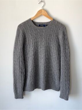 Polo Ralph Lauren 100% Cashmere Iconic Cable Knit Sweater Men’s L Grey Heather